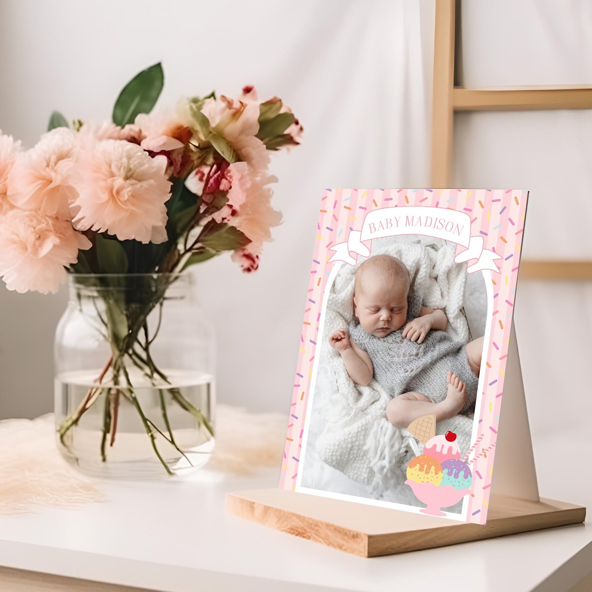 Ice Cream Sundae 1st Birthday Milestone Banner Template, Sweet One First Birthday, Pastel Sprinkles Party Decor WP1073