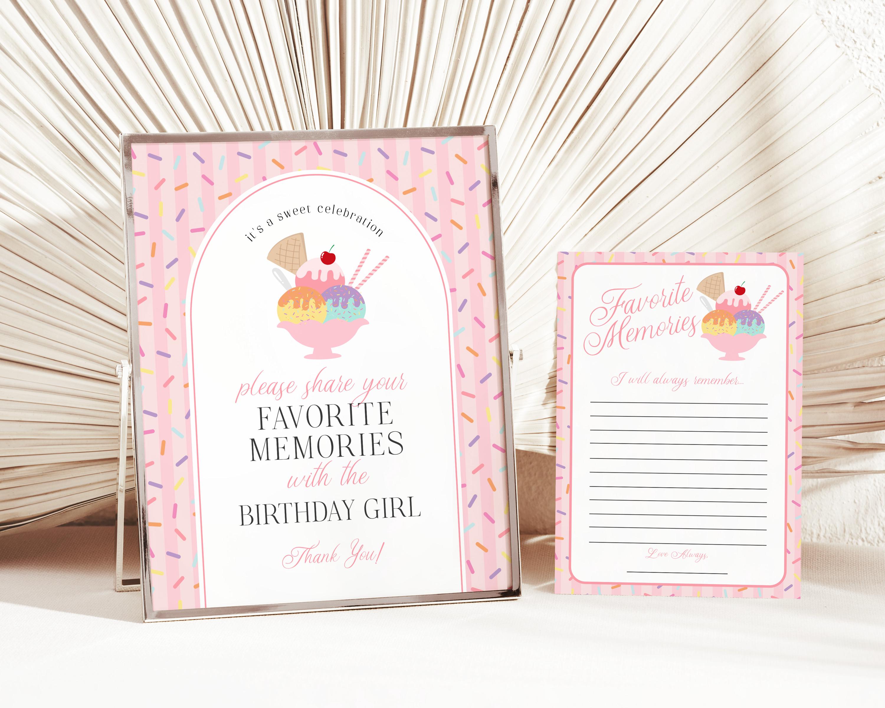 Ice Cream Sundae Favorite Memories Birthday Girl Template, Here’s the Scoop Birthday Celebration, Two Sweet Pastel Sprinkles Party WP1073