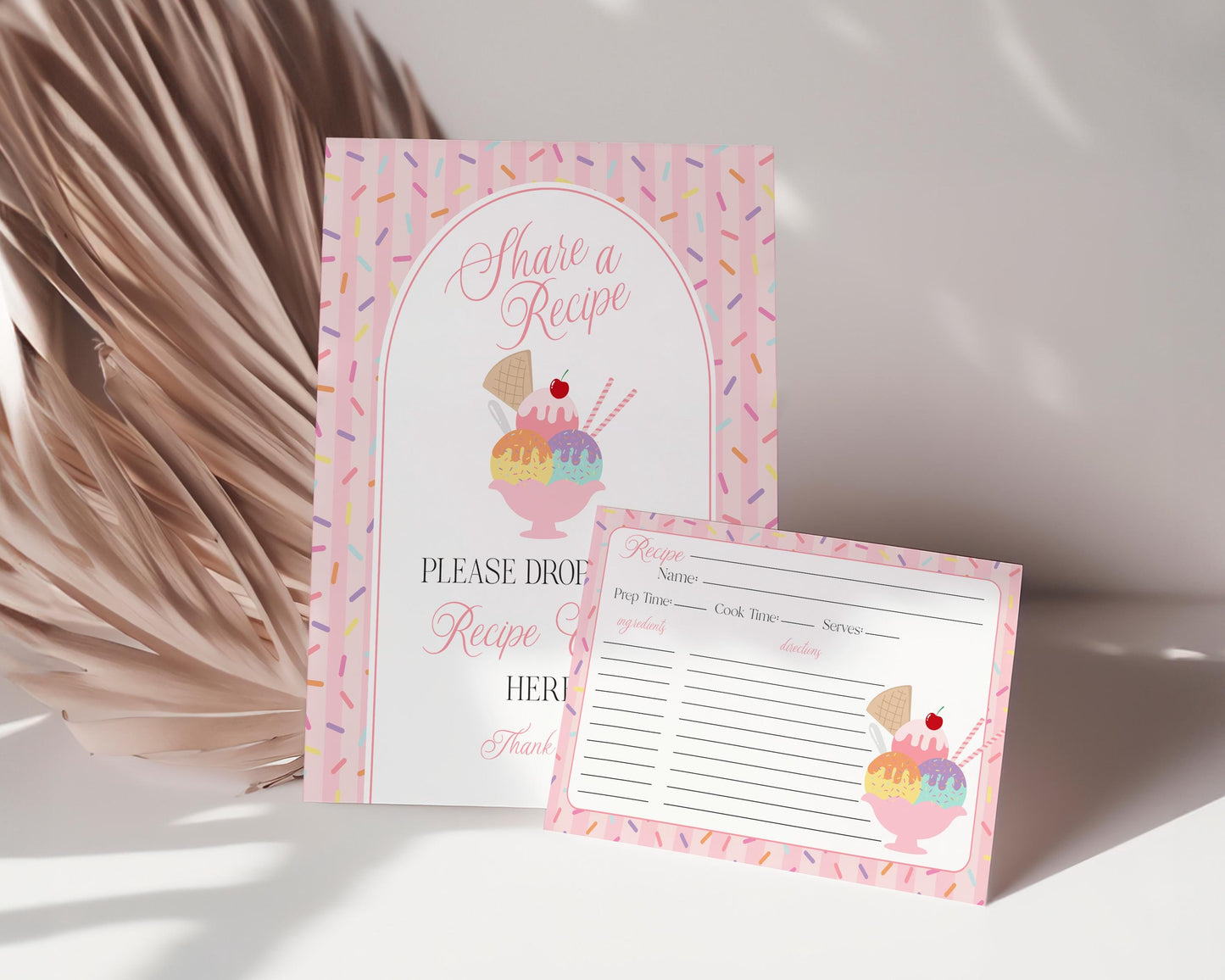 Ice Cream Sundae Recipe Card Bridal Shower Template, She’s Been Scooped Up Bridal Brunch, Pastel Sprinkle Engagement Party WP1073