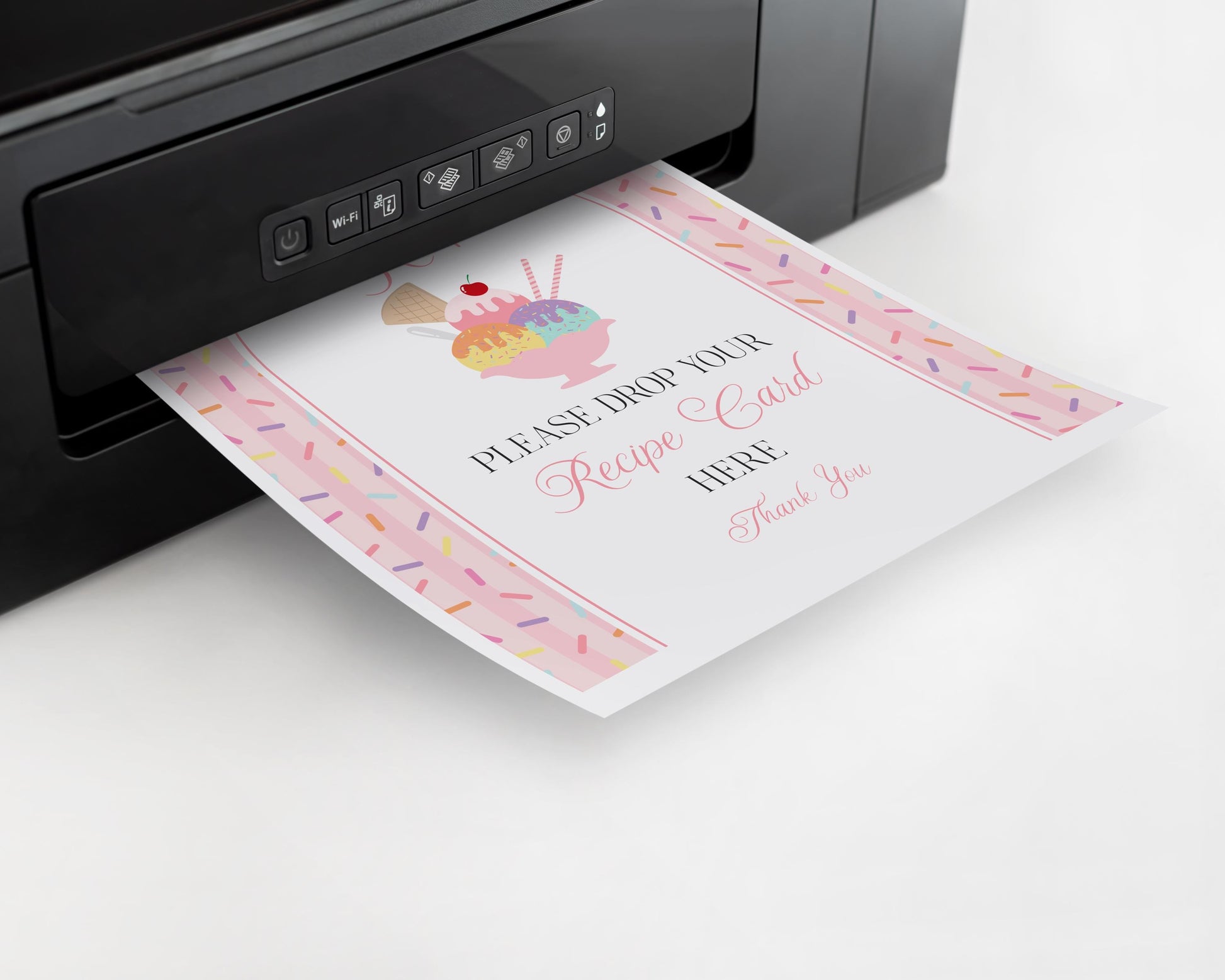 Ice Cream Sundae Recipe Card Bridal Shower Template, She’s Been Scooped Up Bridal Brunch, Pastel Sprinkle Engagement Party WP1073