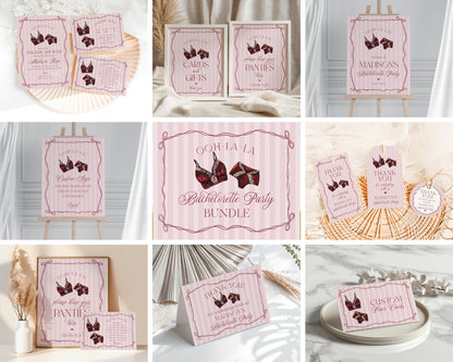 Burgundy Lingerie Bachelorette Bundle Template, Lace Panty Party Lingerie Shower, Oh la la French Bridal Shower, Spoil Her WP1076