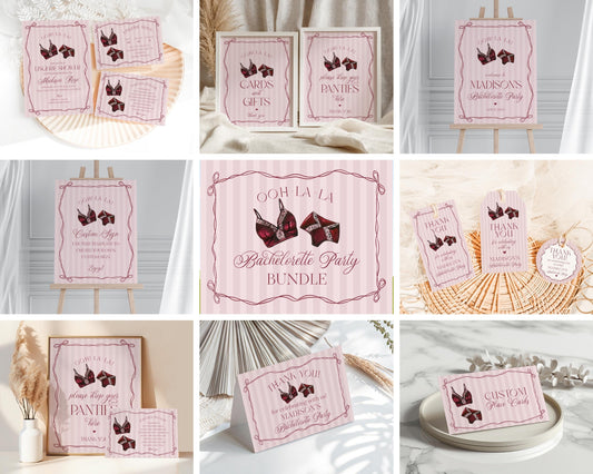 Burgundy Lingerie Bachelorette Bundle Template, Lace Panty Party Lingerie Shower, Oh la la French Bridal Shower, Spoil Her WP1076