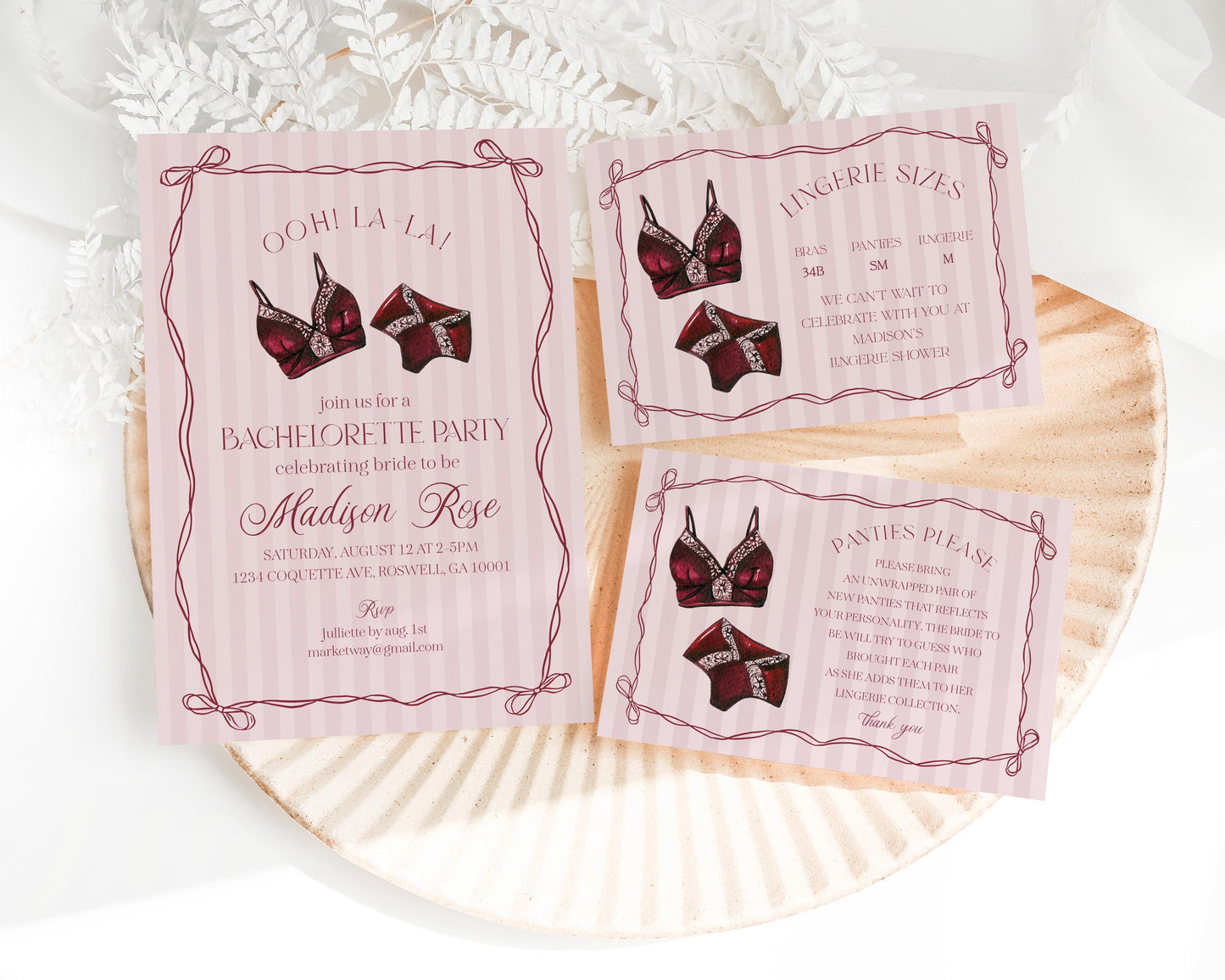 Burgundy Lingerie Bachelorette Bundle Template, Lace Panty Party Lingerie Shower, Oh la la French Bridal Shower, Spoil Her WP1076