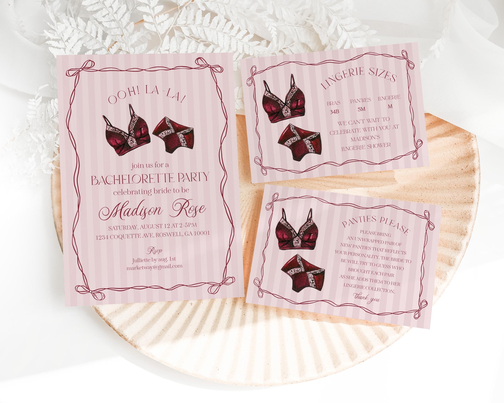 Burgundy Lingerie Bachelorette Bundle Template, Lace Panty Party Lingerie Shower, Oh la la French Bridal Shower, Spoil Her WP1076