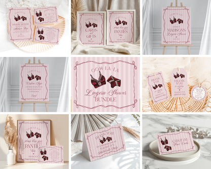Burgundy Lingerie Lingerie Shower Bundle Template, Lace Panty Party Bachelorette Party, Oh la la French Bridal Shower, Spoil Her WP1076