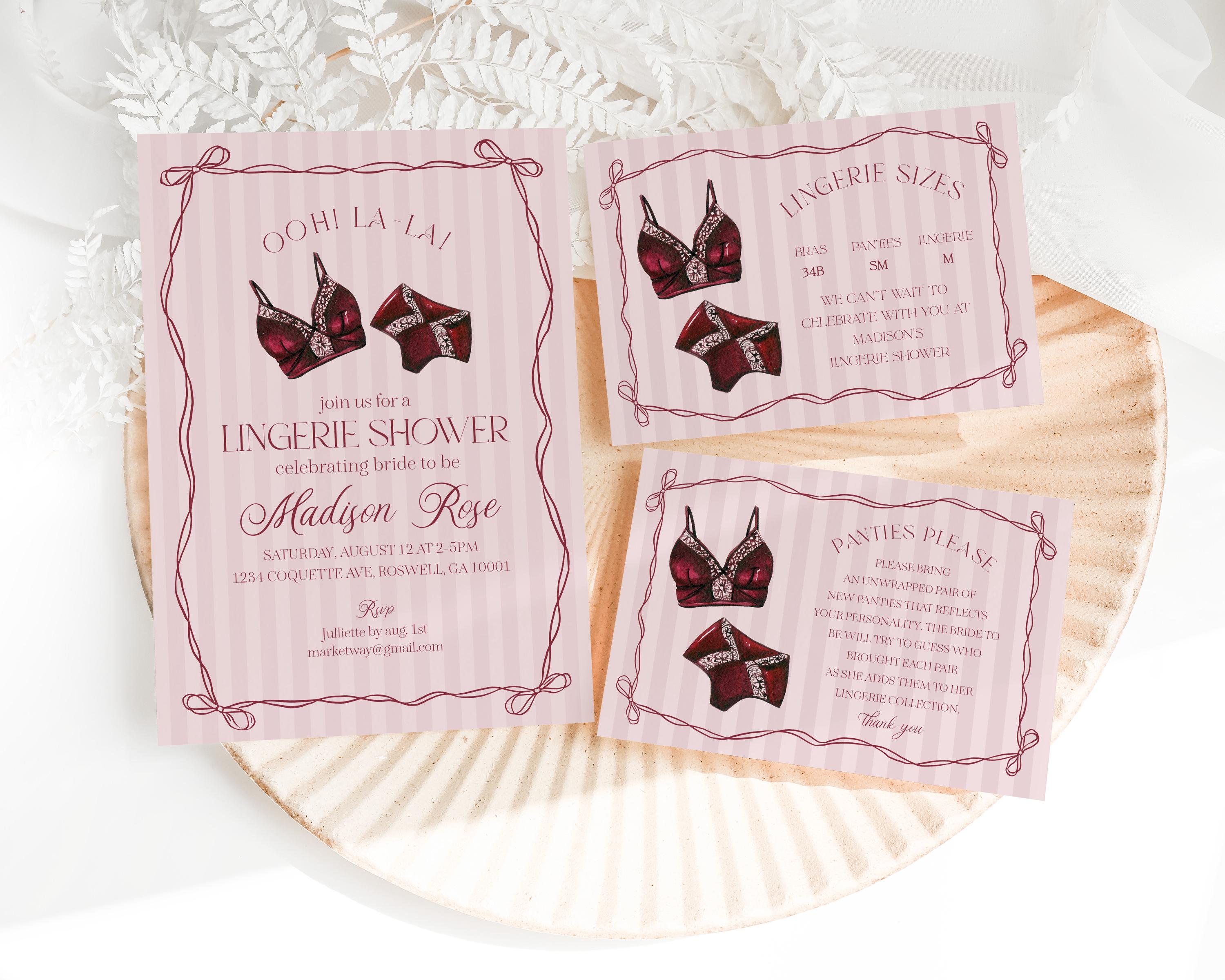 Burgundy Lingerie Shower Invitation Template, Lace Panty Party Bachelorette Party, Oh la la French Bridal Shower, Spoil Her WP1076