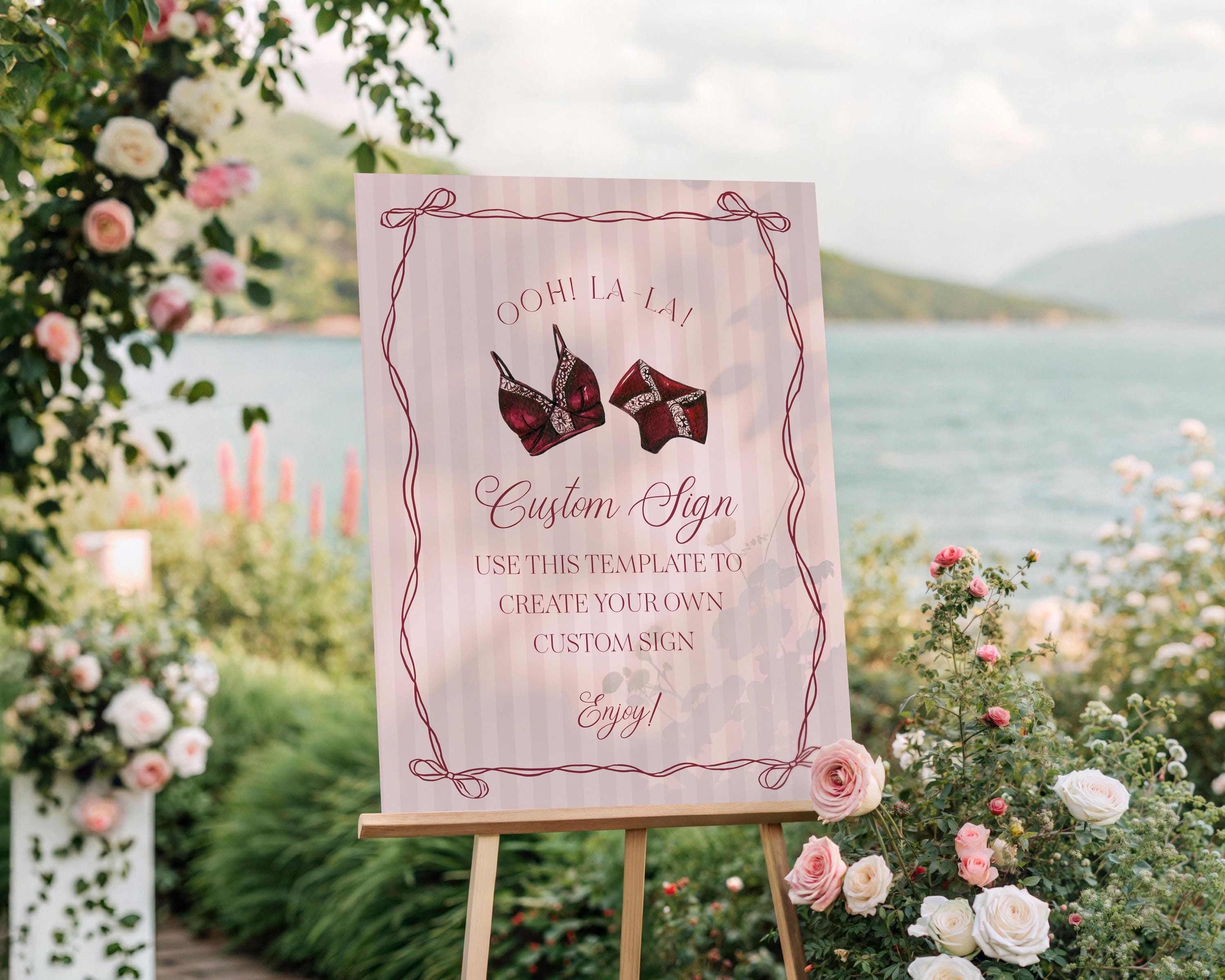 Burgundy Lingerie Shower Custom Sign Template, Lace Panty Party Bachelorette Party, Oh la la French Bridal Shower, Spoil Her WP1076