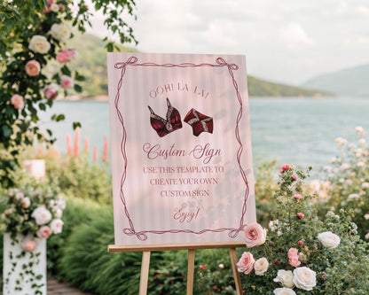 Burgundy Lingerie Shower Custom Sign Template, Lace Panty Party Bachelorette Party, Oh la la French Bridal Shower, Spoil Her WP1076