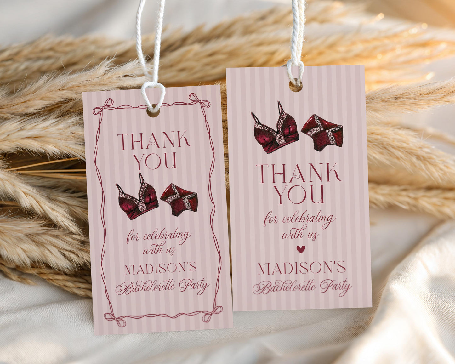 Burgundy Lingerie Shower Favor Tag Template, Lace Panty Party Bachelorette Party, Oh la la French Bridal Shower, Spoil Her WP1076