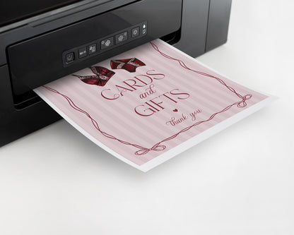 Burgundy Lingerie Shower Cards & Gifts Favors Sign Template, Lace Panty Party Bachelorette Party, Oh la la French Bridal Shower WP1076