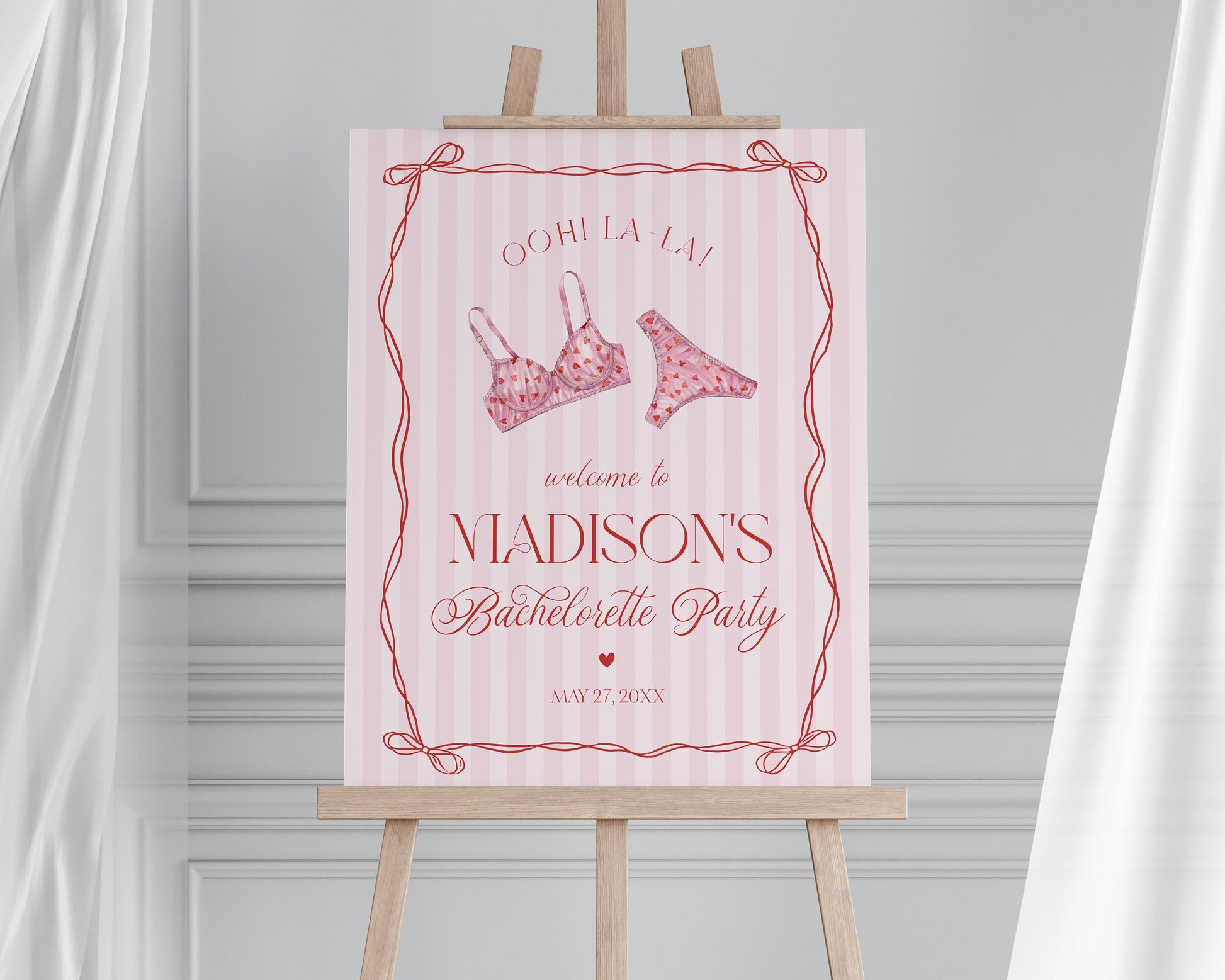 Red Heart Lingerie Bachelorette Bundle Template, Pink Panty Party Lingerie Shower, Sweetheart February Bridal Shower, Spoil Her WP1077