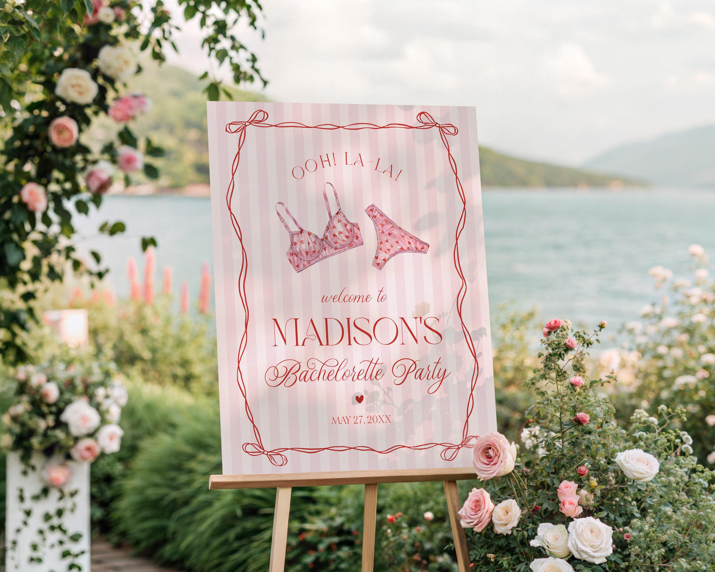 Red Heart Lingerie Bachelorette Party Welcome Sign Template, Pink Panty Party Lingerie Shower, Sweetheart February Bridal Shower WP1077