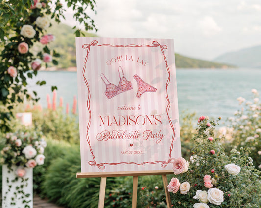 Red Heart Lingerie Bachelorette Party Welcome Sign Template, Pink Panty Party Lingerie Shower, Sweetheart February Bridal Shower WP1077