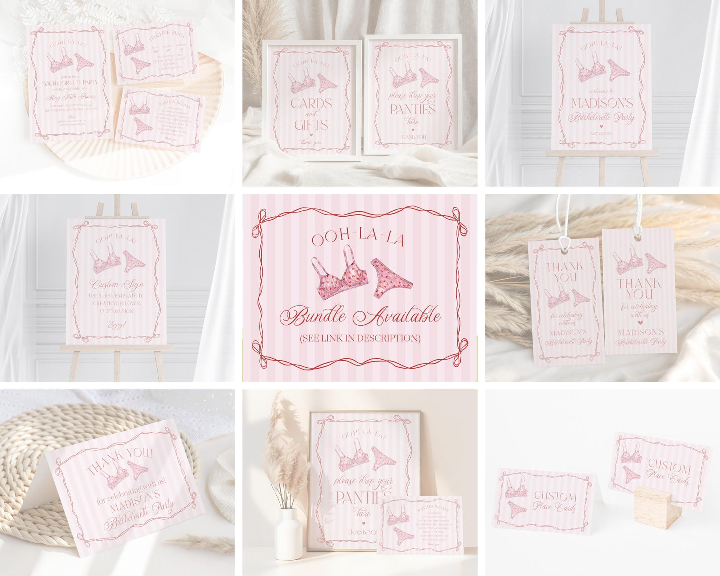 Red Heart Lingerie Bachelorette Party Welcome Sign Template, Pink Panty Party Lingerie Shower, Sweetheart February Bridal Shower WP1077