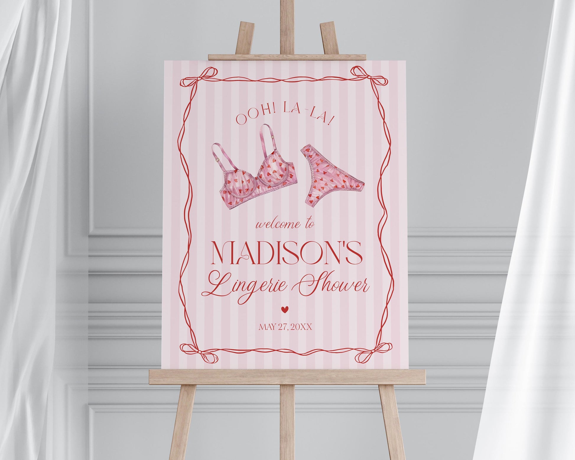 Red Heart Lingerie Shower Welcome Sign Template, Pink Panty Party Lingerie Shower, Sweetheart February Spoil Her Bridal Shower WP1077