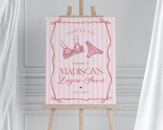 Red Heart Lingerie Shower Welcome Sign Template, Pink Panty Party Lingerie Shower, Sweetheart February Spoil Her Bridal Shower WP1077