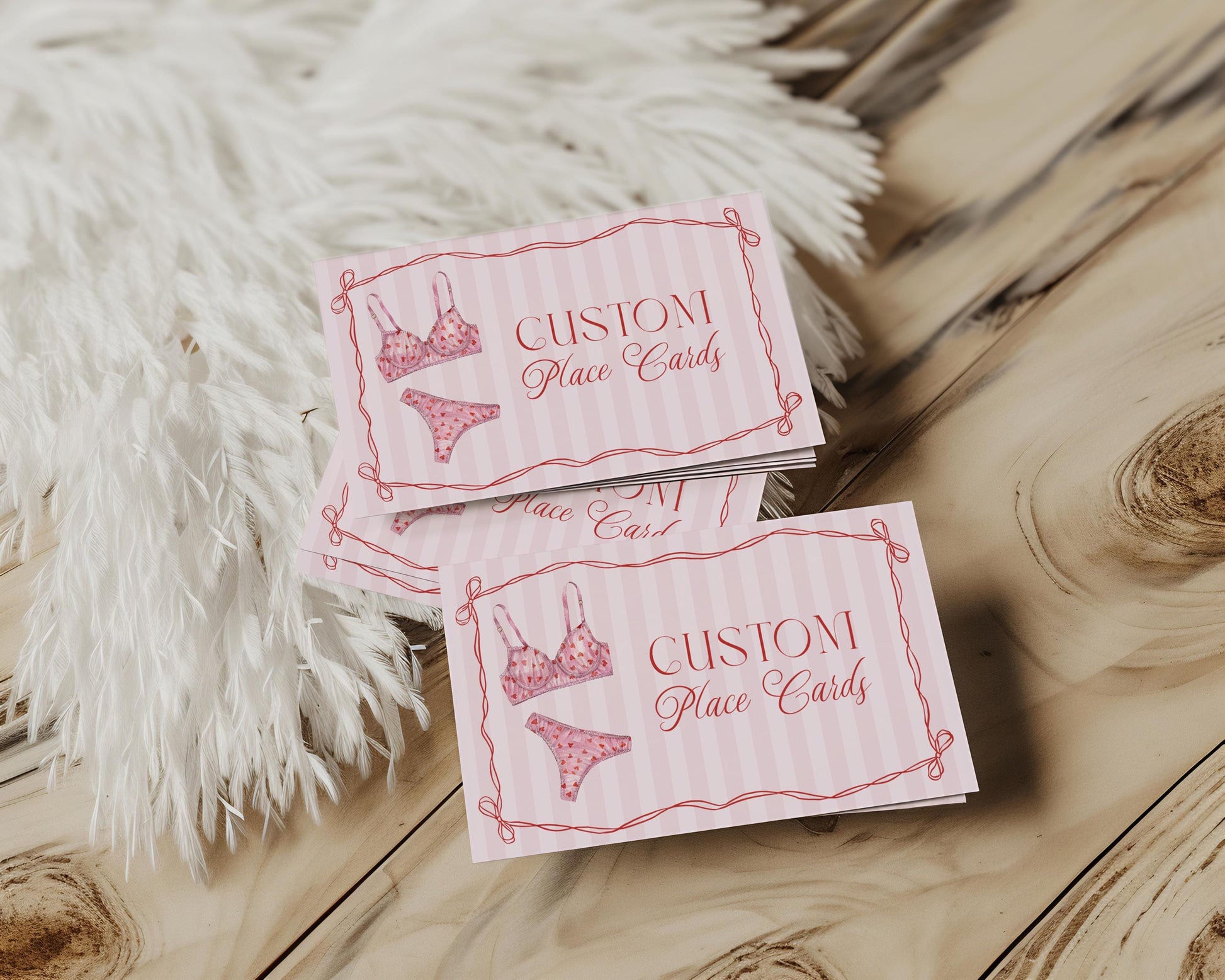 Red Heart Lingerie Shower Place Cards Template, Pink Panty Party Bachelorette Party, Sweetheart February Bridal Shower, Spoil Her WP1077