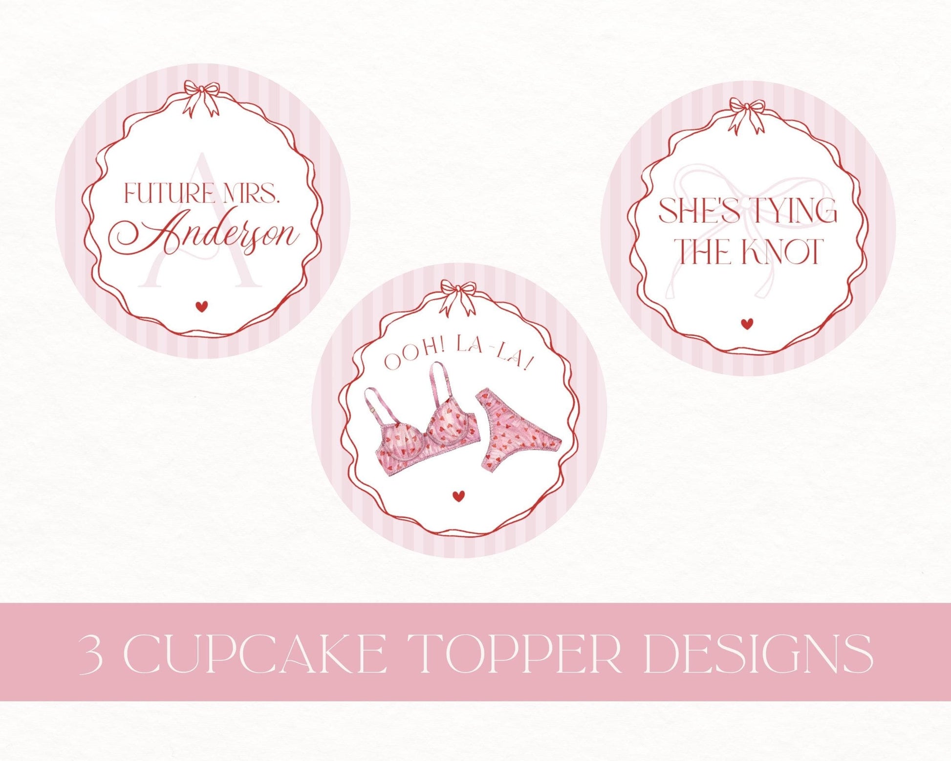 Red Heart Lingerie Shower Cupcake Topper Template, Pink Panty Party Bachelorette Party, Sweetheart February Bridal Shower, Spoil Her WP1077