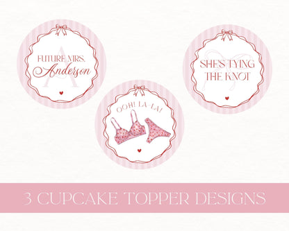 Red Heart Lingerie Shower Cupcake Topper Template, Pink Panty Party Bachelorette Party, Sweetheart February Bridal Shower, Spoil Her WP1077