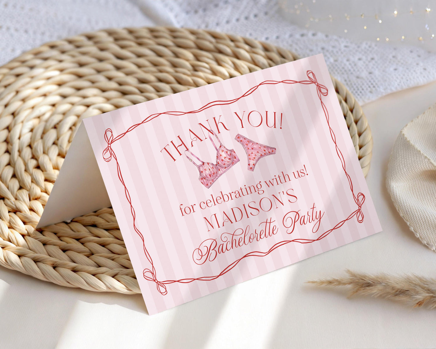 Red Heart Lingerie Shower Thank You Card Template, Pink Panty Party Bachelorette Party, Sweetheart February Bridal Shower, Spoil Her WP1077