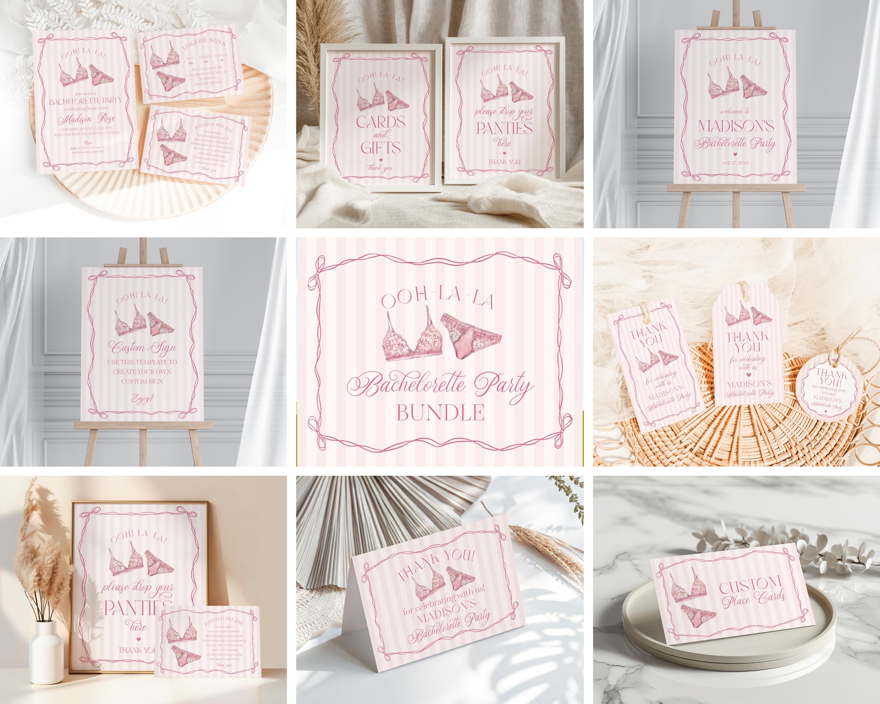 Pink Lingerie Bachelorette Bundle Template, Blush Pink Panty Party Lingerie Shower, Oh la la Lace Spoil Her Bridal Shower WP1078