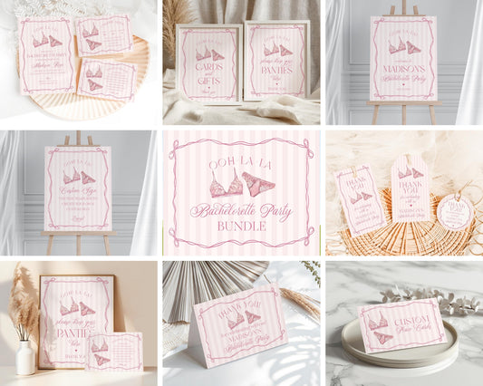 Pink Lingerie Bachelorette Bundle Template, Blush Pink Panty Party Lingerie Shower, Oh la la Lace Spoil Her Bridal Shower WP1078