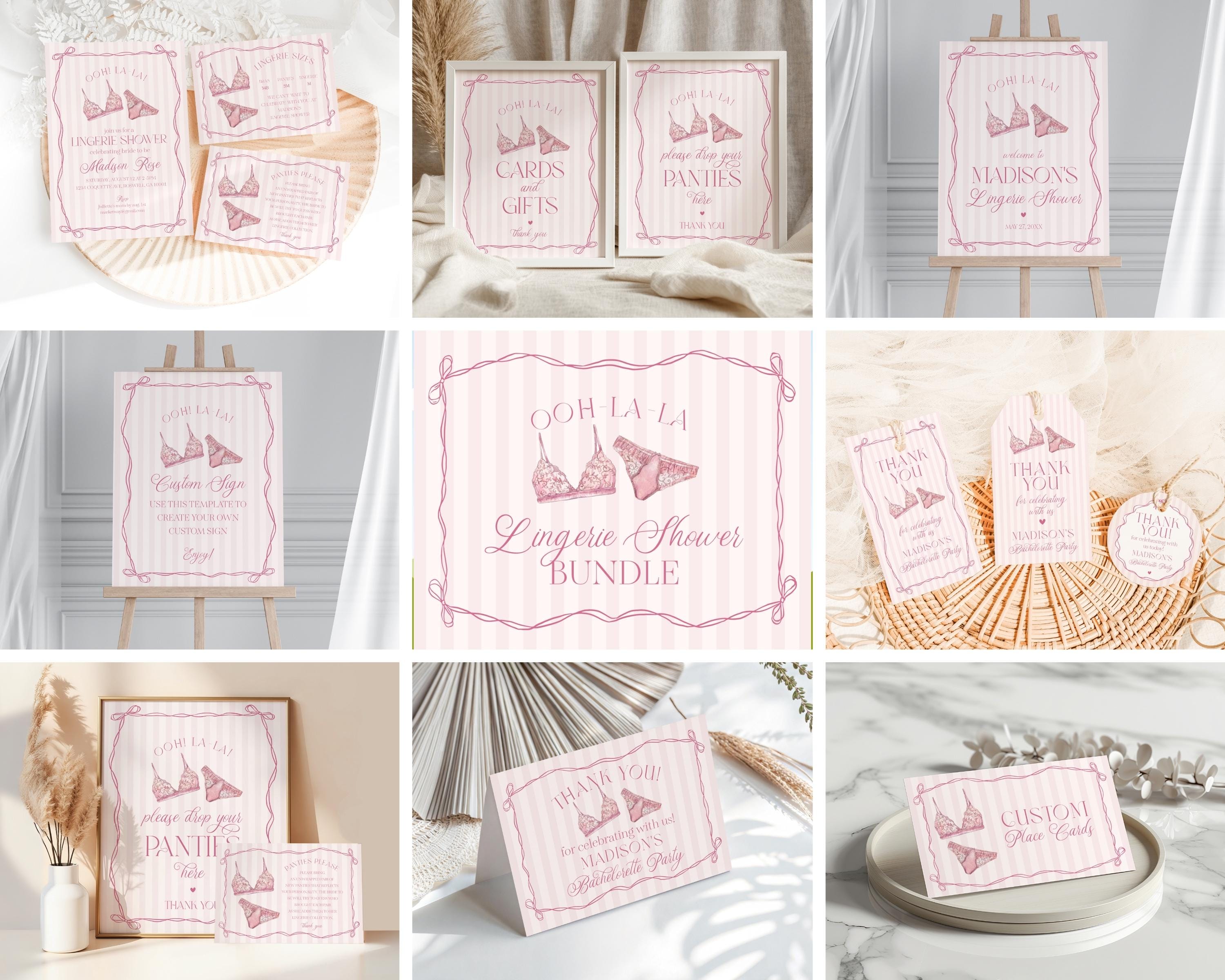 Pink Lingerie Shower Bundle Template, Blush Pink Panty Party Bachelorette Party, Oh la la Lace Spoil Her Bridal Shower WP1078