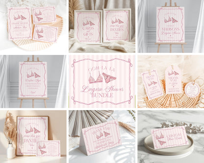 Pink Lingerie Shower Bundle Template, Blush Pink Panty Party Bachelorette Party, Oh la la Lace Spoil Her Bridal Shower WP1078