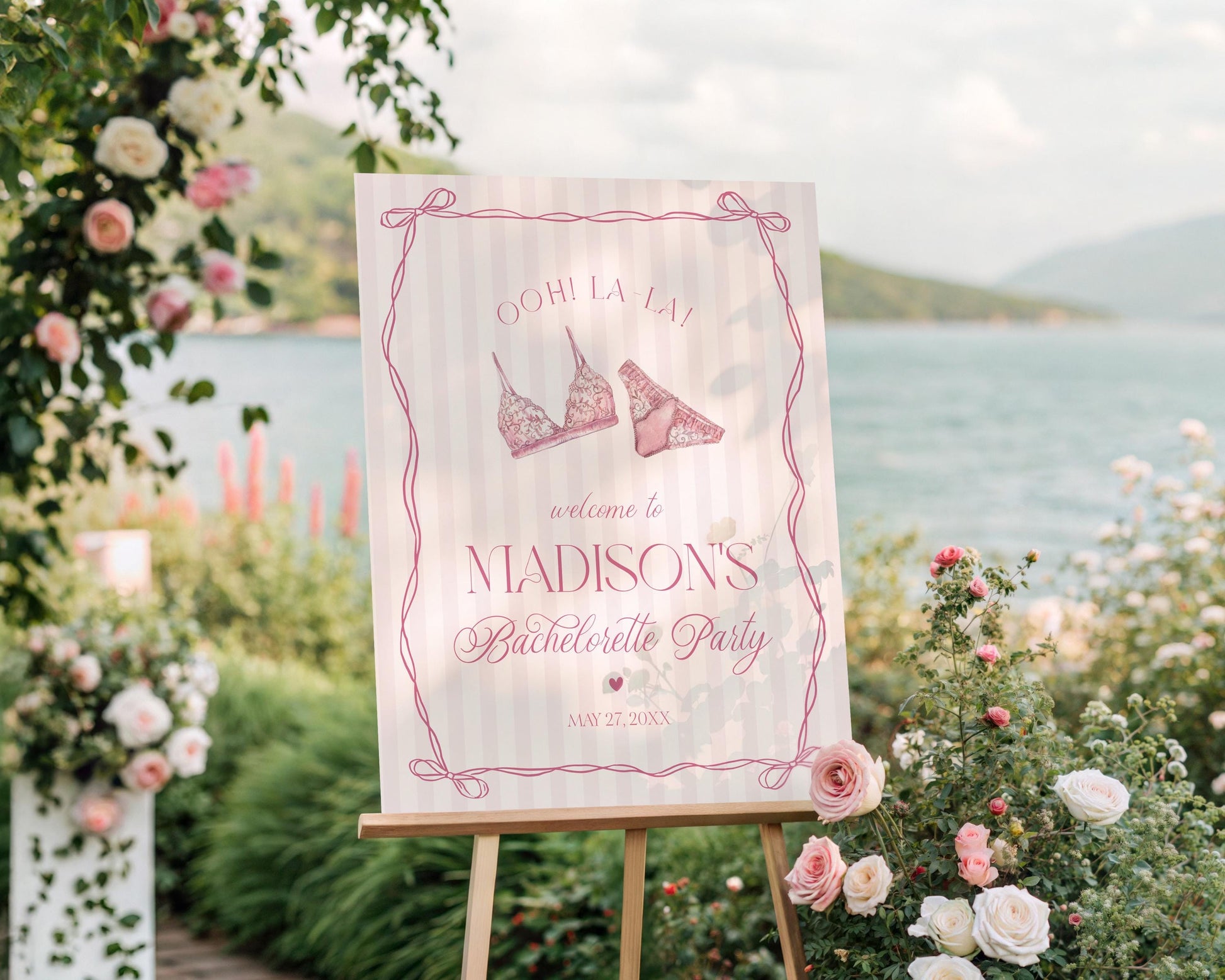 Pink Lingerie Bachelorette Party Welcome Sign Template, Blush Pink Panty Party Lingerie Shower, Oh la la Lace Spoil Her Bridal Shower WP1078