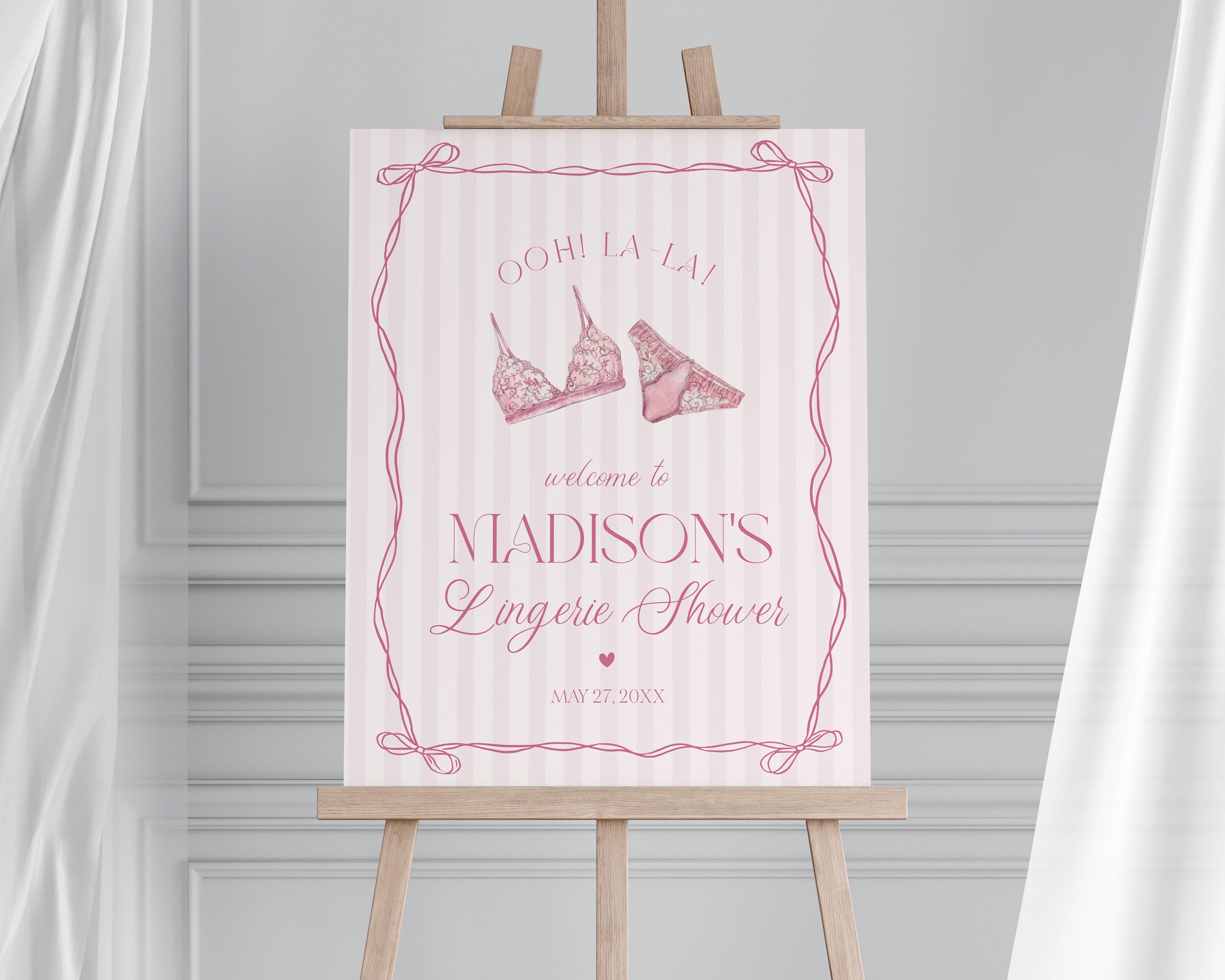 Pink Lingerie Shower Welcome Sign Template, Blush Pink Panty Party Bachelorette Party, Oh la la Lace Spoil Her Bridal Shower WP1078