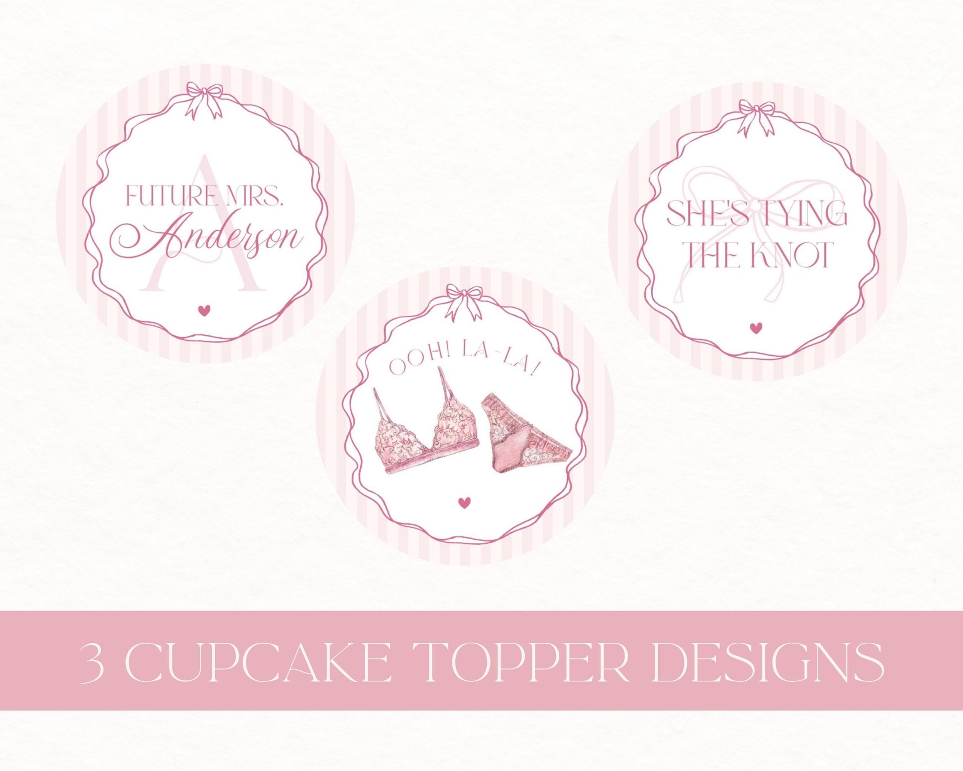 Pink Lingerie Shower Cupcake Topper Template, Blush Pink Panty Party Bachelorette Party, Oh la la Lace Spoil Her Bridal Shower WP1078