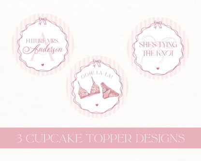 Pink Lingerie Shower Cupcake Topper Template, Blush Pink Panty Party Bachelorette Party, Oh la la Lace Spoil Her Bridal Shower WP1078