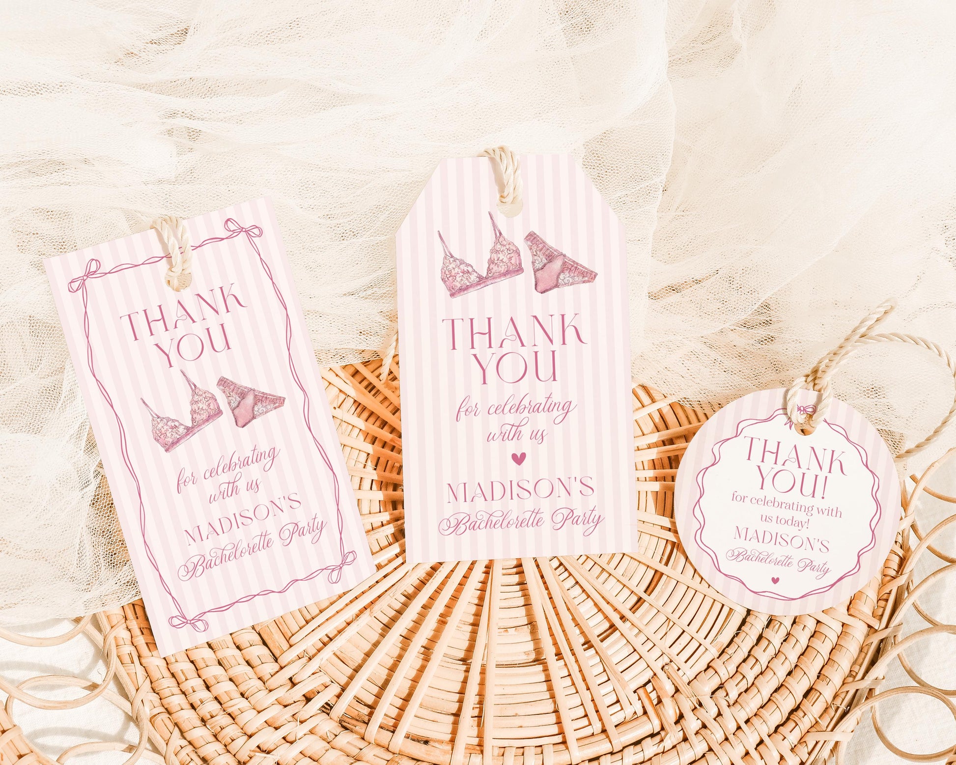 Pink Lingerie Shower Favor Tag Template, Blush Pink Panty Party Bachelorette Party, Oh la la Lace Spoil Her Bridal Shower WP1078