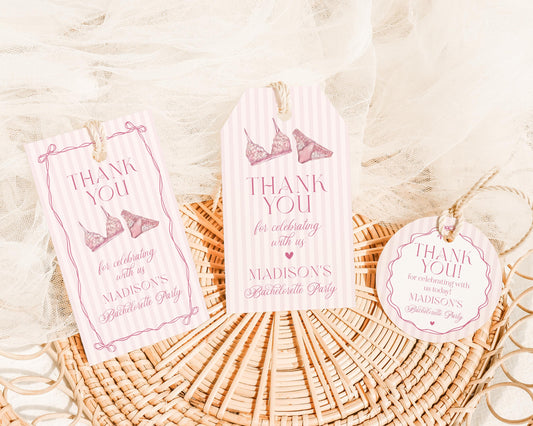 Pink Lingerie Shower Favor Tag Template, Blush Pink Panty Party Bachelorette Party, Oh la la Lace Spoil Her Bridal Shower WP1078