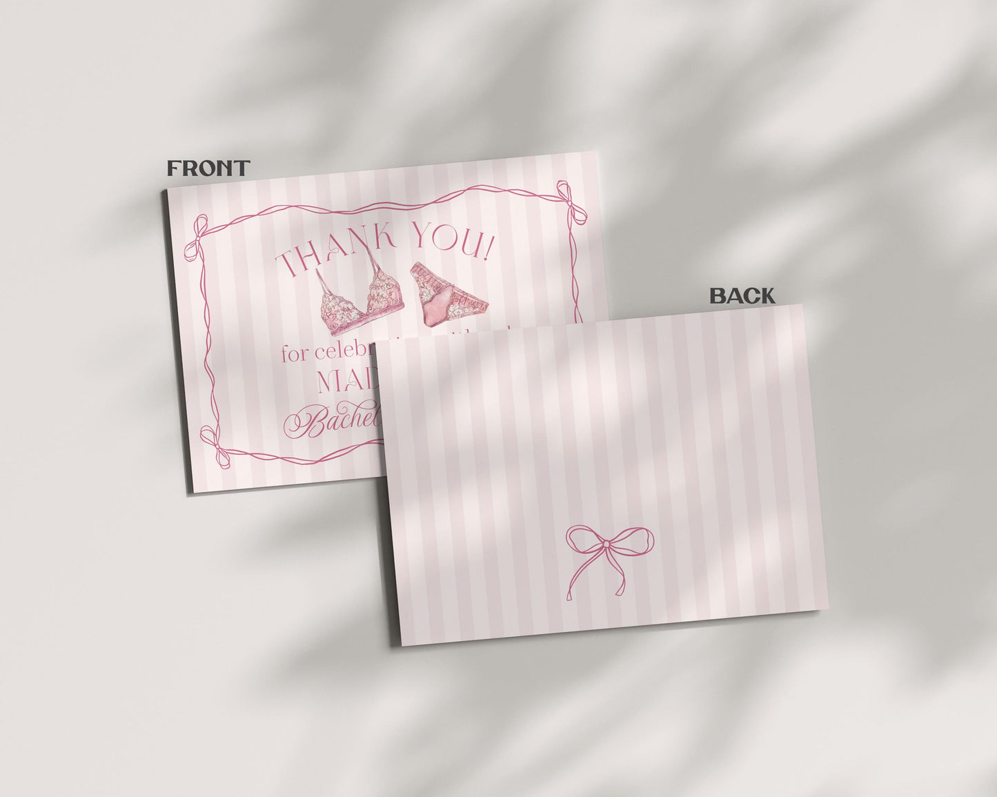 Pink Lingerie Shower Thank You Card Template, Blush Pink Panty Party Bachelorette Party, Oh la la Lace Spoil Her Bridal Shower WP1078