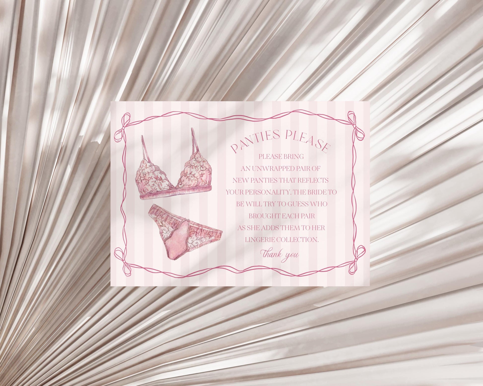 Pink Lingerie Shower Panties Please Game Template Set, Blush Panty Party Bachelorette Party, Oh la la Lace Spoil Her Bridal Shower WP1078