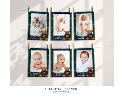 Preppy Bear 1st Birthday Bundle Printable Template, Beary First Birthday Decor, Old Money Birthday Party, Tartan Plaid Party Decor WP1079