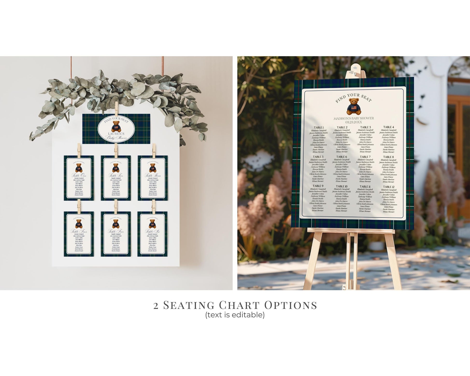 Preppy Bear 1st Birthday Bundle Printable Template, Beary First Birthday Decor, Old Money Birthday Party, Tartan Plaid Party Decor WP1079