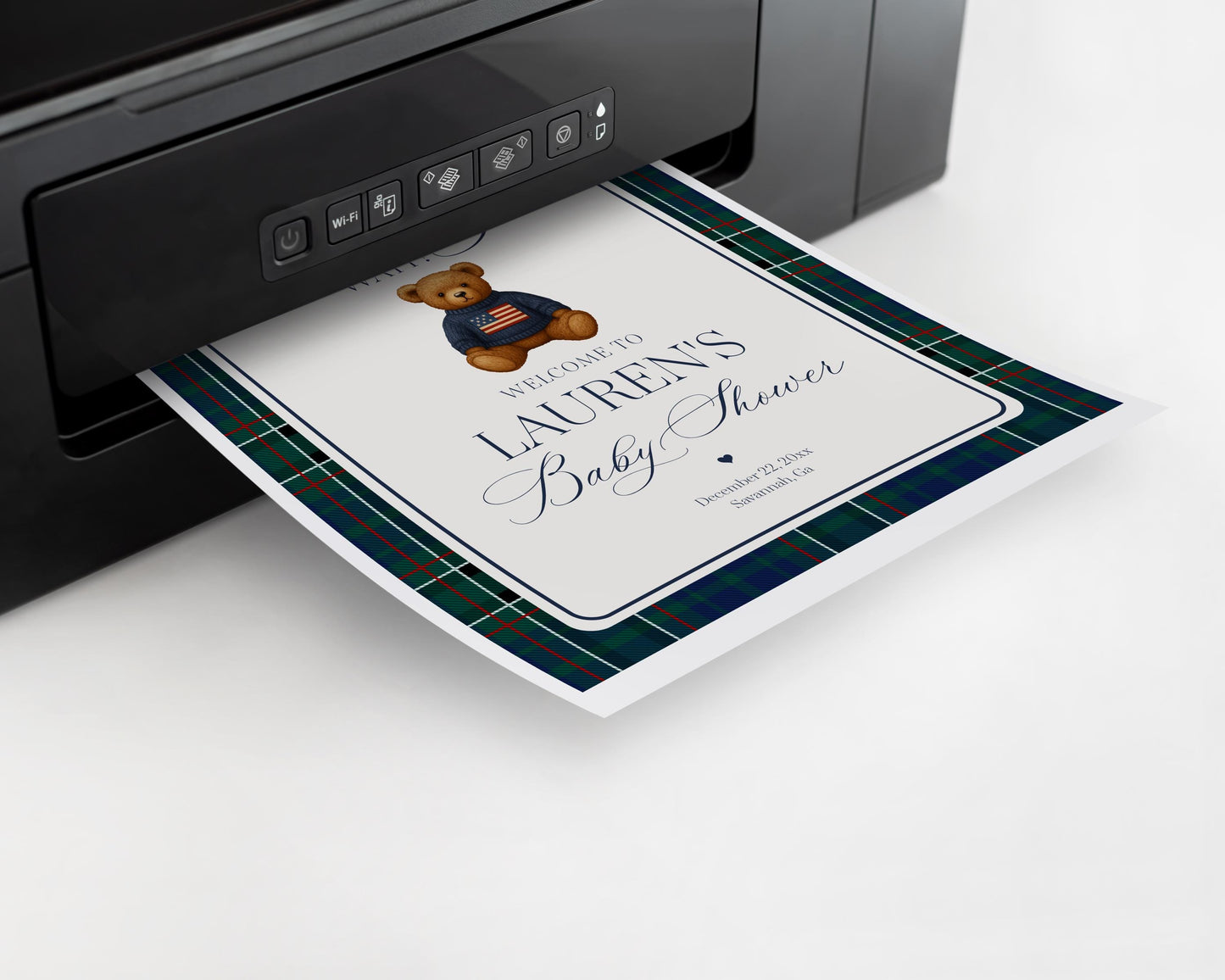 Preppy Bear Baby Shower Welcome Sign Template, We Can Bearly Wait Old Money Baby Sprinkle, Tartan Plaid Nesting Party WP1079