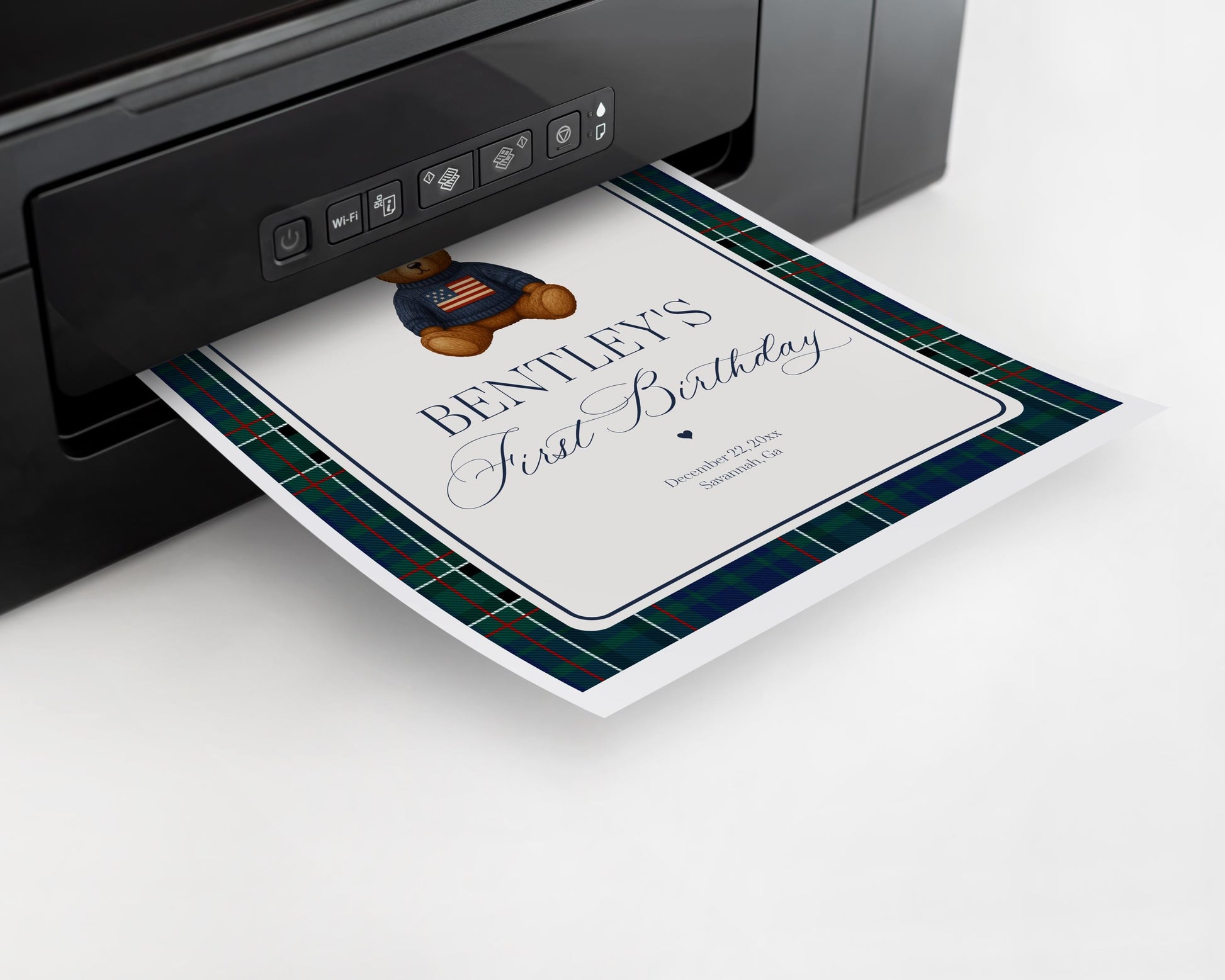 Preppy Bear Birthday Party Welcome Sign Template, Beary First Birthday Decor, Old Money Birthday Party, Tartan Plaid Party Decoration WP1079