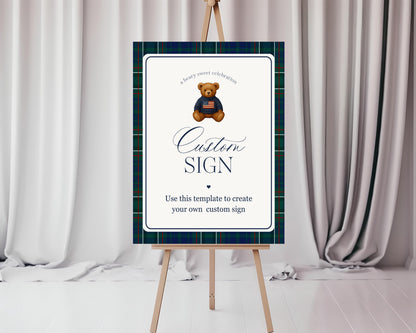 Preppy Bear Custom Sign Template, We Can Bearly Wait Old Money Baby Shower, Beary First Tartan Plaid Birthday Party, Polo Club Party WP1079