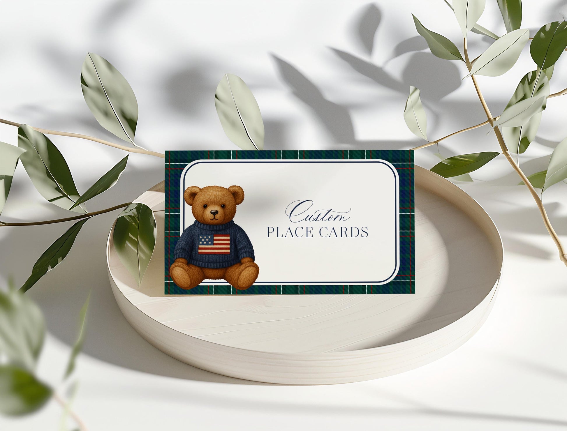 Preppy Bear Place Cards Template, We Can Bearly Wait Old Money Baby Shower, Beary First Tartan Plaid Birthday Party, Polo Club Party WP1079