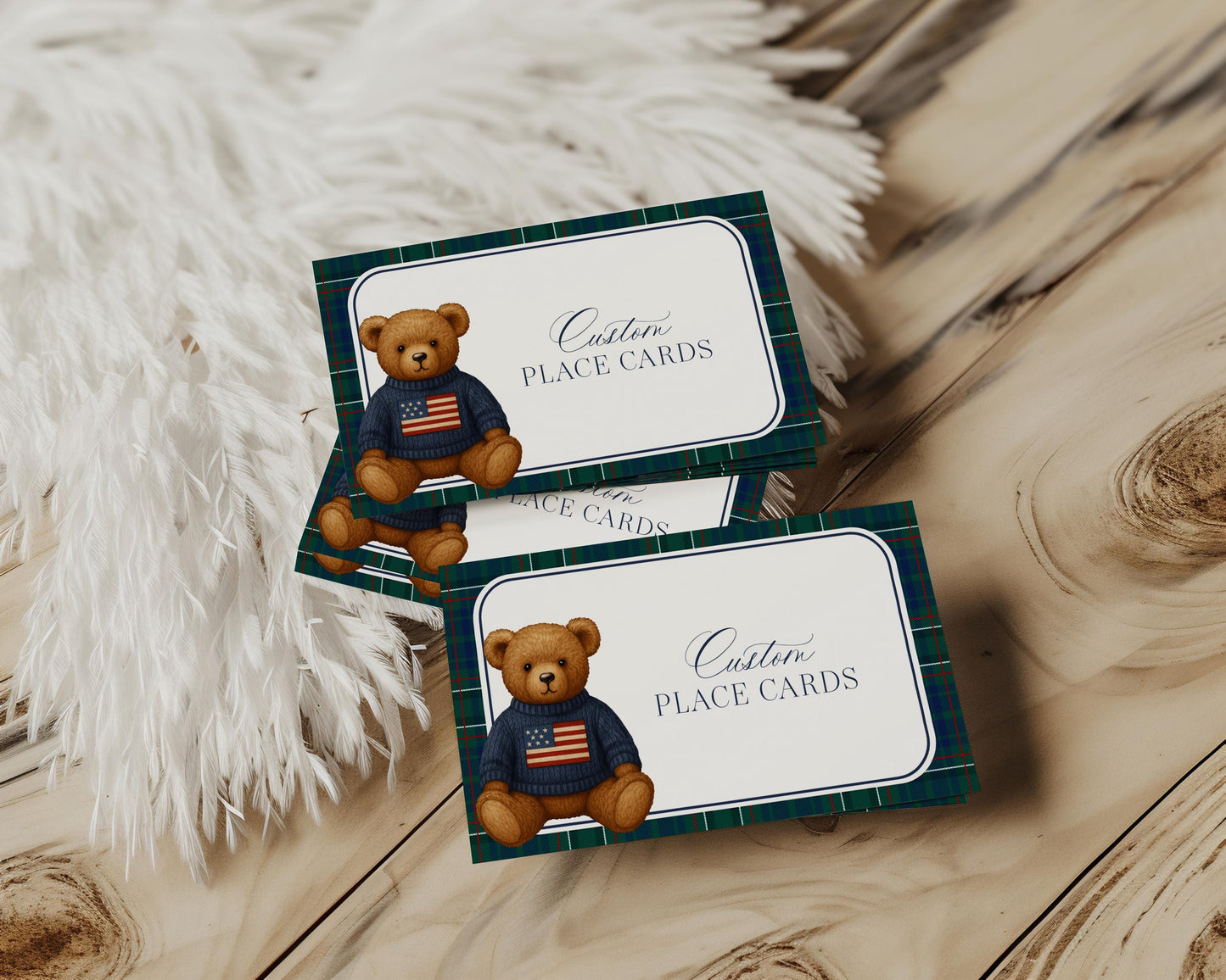 Preppy Bear Place Cards Template, We Can Bearly Wait Old Money Baby Shower, Beary First Tartan Plaid Birthday Party, Polo Club Party WP1079