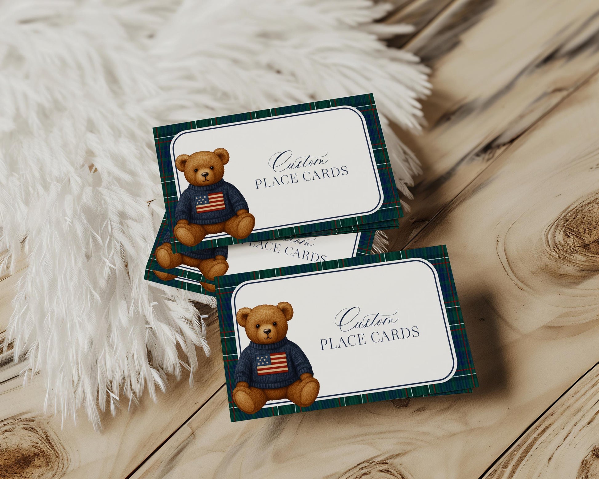 Preppy Bear Place Cards Template, We Can Bearly Wait Old Money Baby Shower, Beary First Tartan Plaid Birthday Party, Polo Club Party WP1079