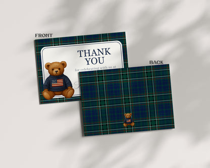 Preppy Bear Thank You Card Template, We Can Bearly Wait Old Money Baby Shower, Beary First Tartan Plaid Birthday, Polo Club Party WP1079