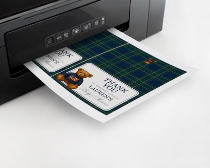 Preppy Bear Thank You Card Template, We Can Bearly Wait Old Money Baby Shower, Beary First Tartan Plaid Birthday, Polo Club Party WP1079