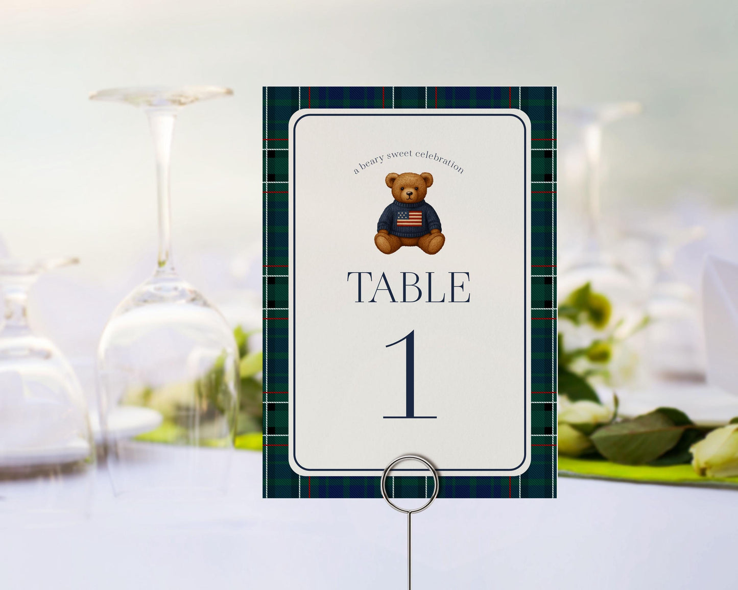 Preppy Bear Table Number Cards Template, We Can Bearly Wait Old Money Baby Shower, Beary First Tartan Plaid Birthday, Polo Club Party WP1079