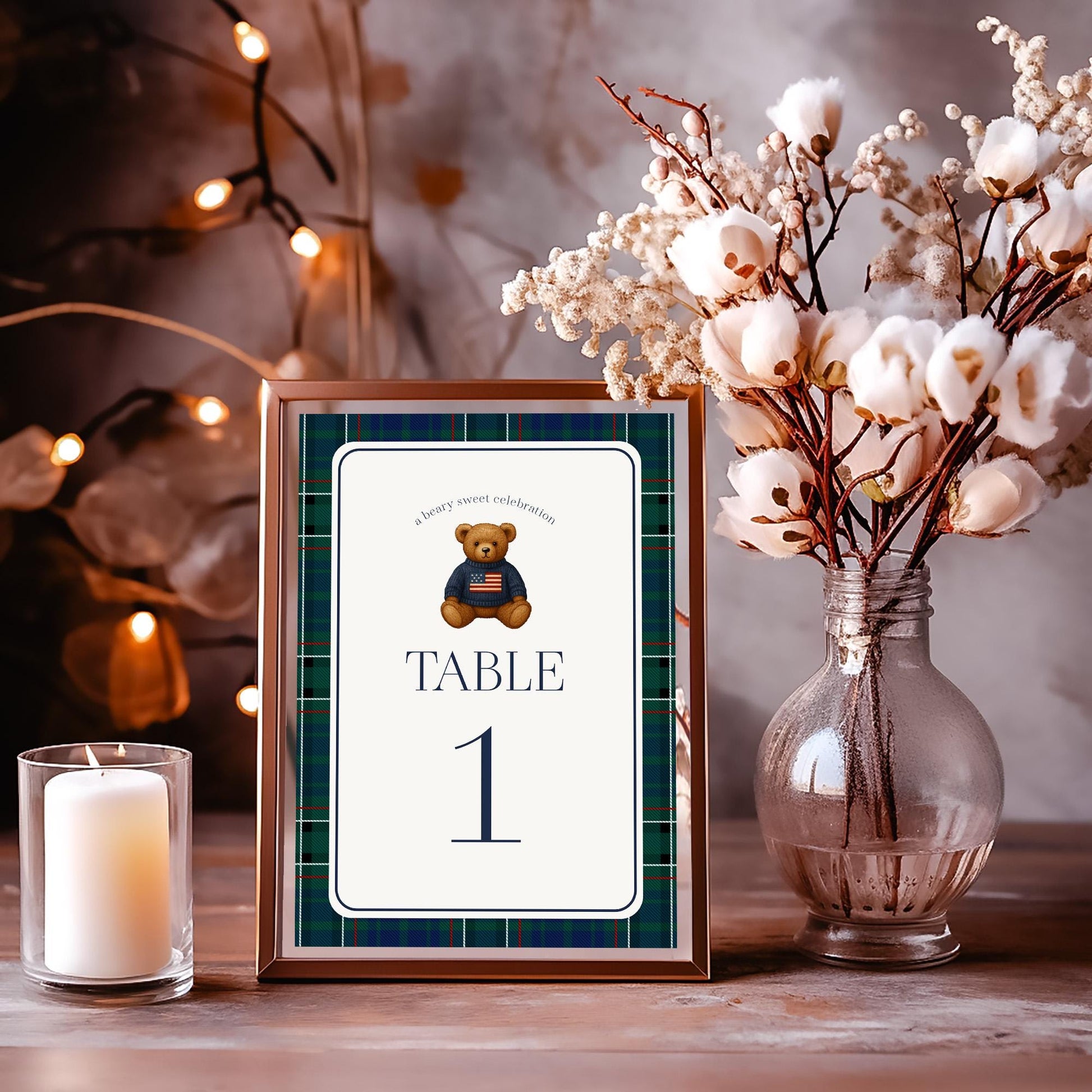 Preppy Bear Table Number Cards Template, We Can Bearly Wait Old Money Baby Shower, Beary First Tartan Plaid Birthday, Polo Club Party WP1079