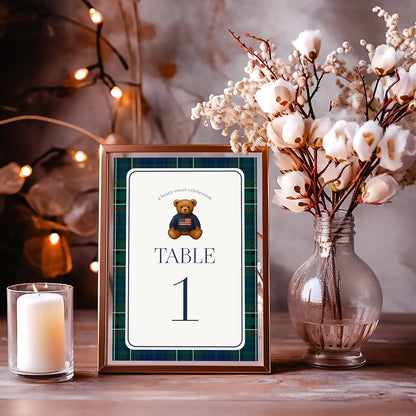Preppy Bear Table Number Cards Template, We Can Bearly Wait Old Money Baby Shower, Beary First Tartan Plaid Birthday, Polo Club Party WP1079