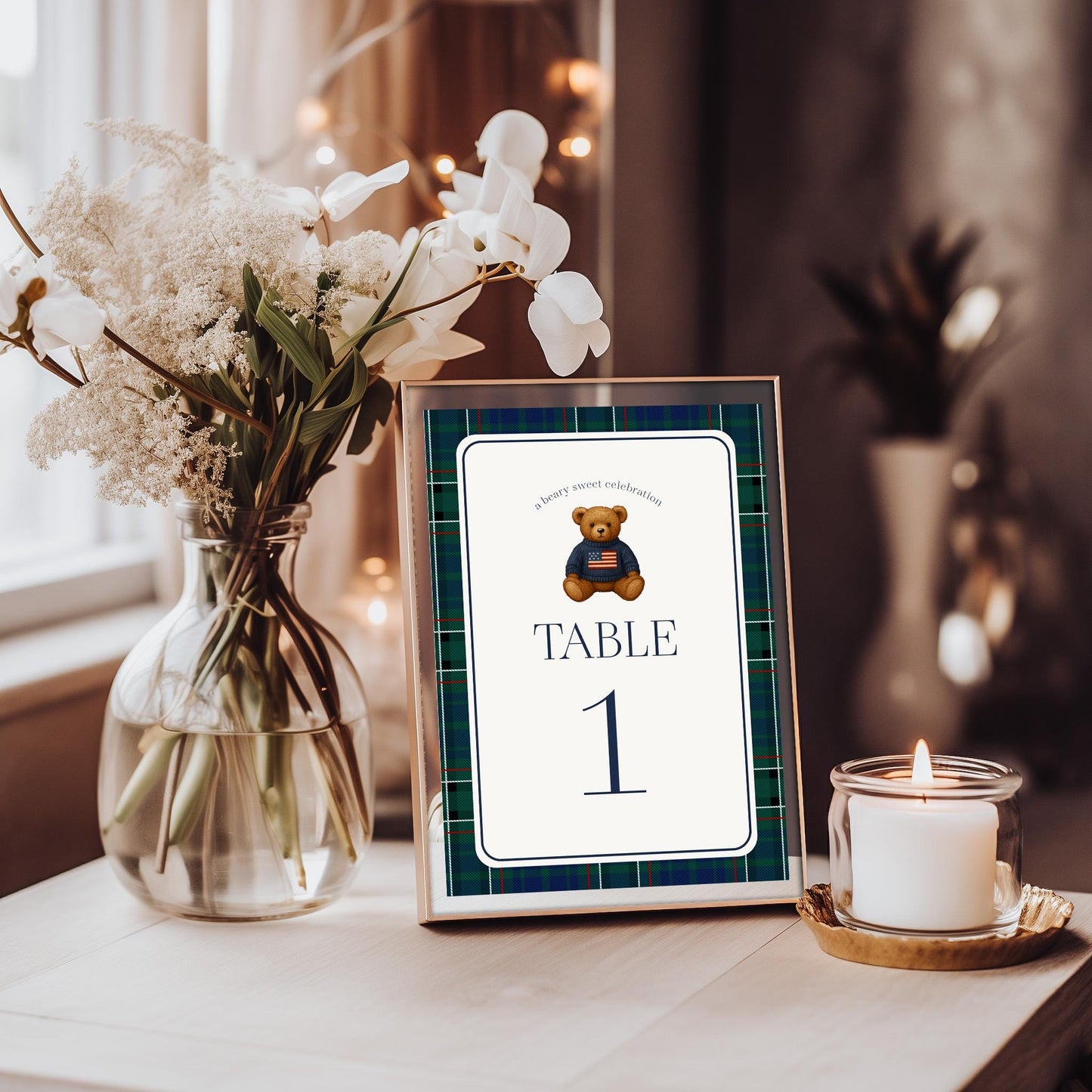 Preppy Bear Table Number Cards Template, We Can Bearly Wait Old Money Baby Shower, Beary First Tartan Plaid Birthday, Polo Club Party WP1079